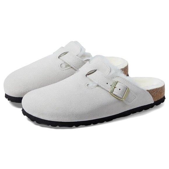 Birkenstock Boston Shearling Suede Clogs Antique White EU 38 Fur Lined - Picture 9 of 16